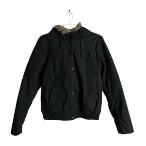 Danier Black Leather Jacket with Brown Hood